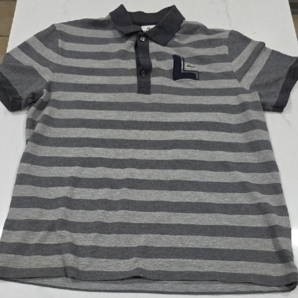 Lacoste Polo with Gray and Dark Stripes
